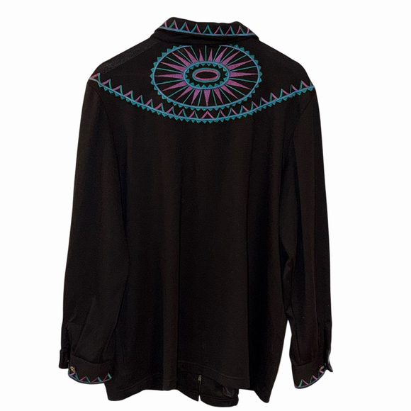 Bob Mackie Wearable Art Jacket Embroidered Moon Sunrise Womens XL Black Purple - Picture 4 of 11